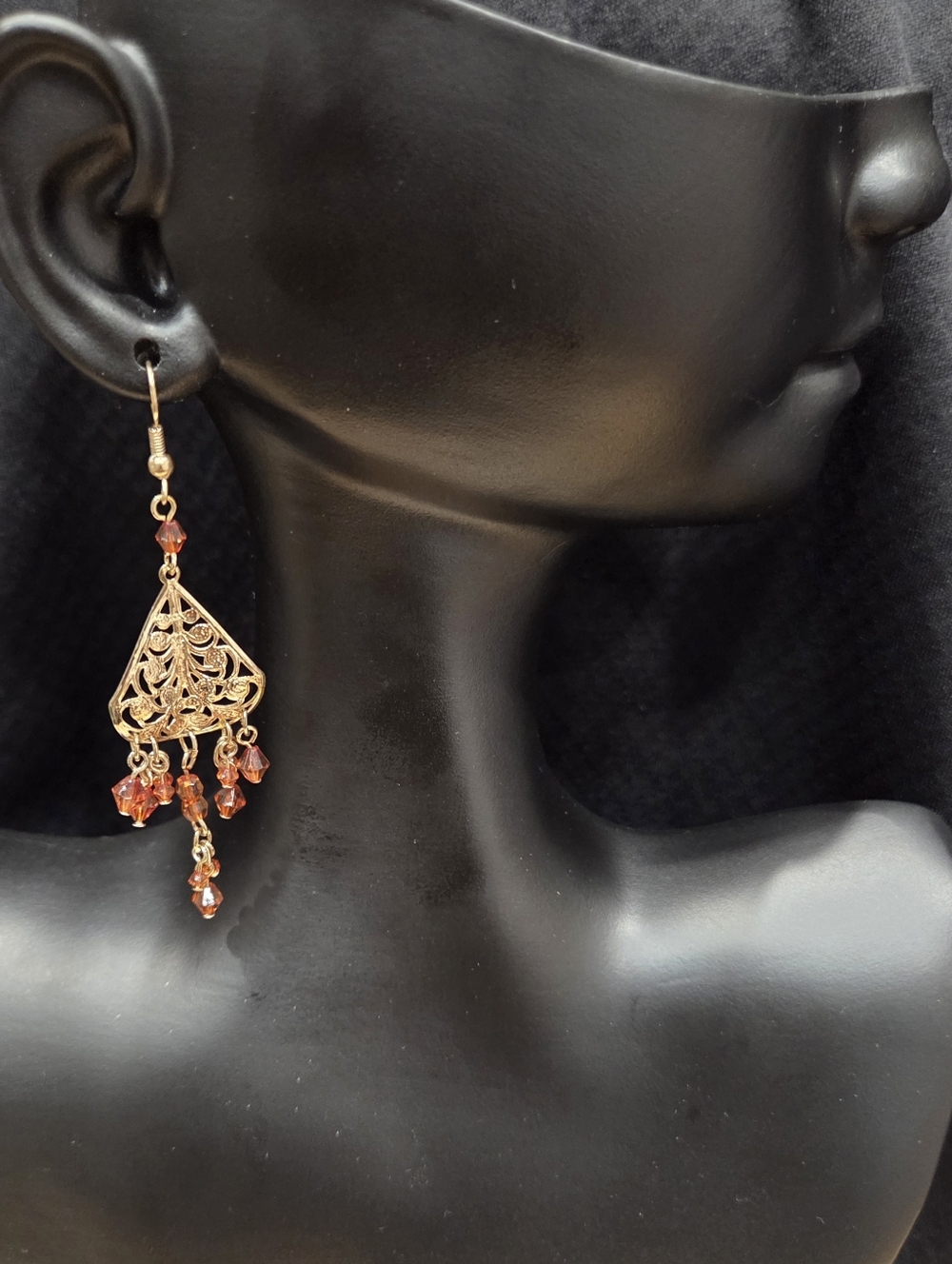 Fashion Jewelry Gold-Tone Filigree Earrings with Brown Bead Drops